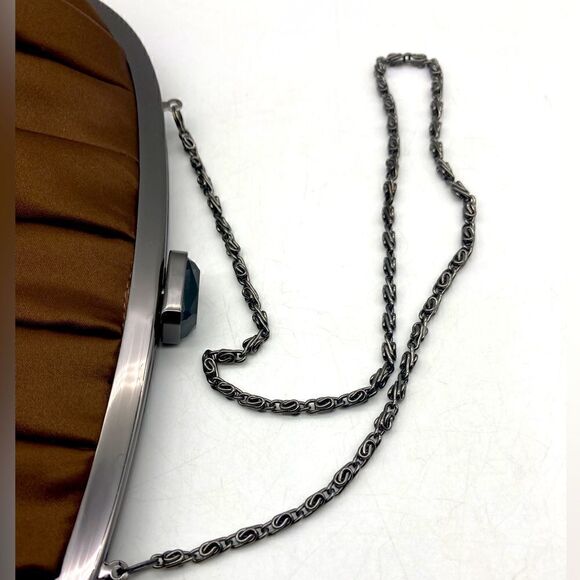 Kate Landry Satin Chocolate Pleated Clutch/Crossbody Bag Like New - Picture 6 of 9